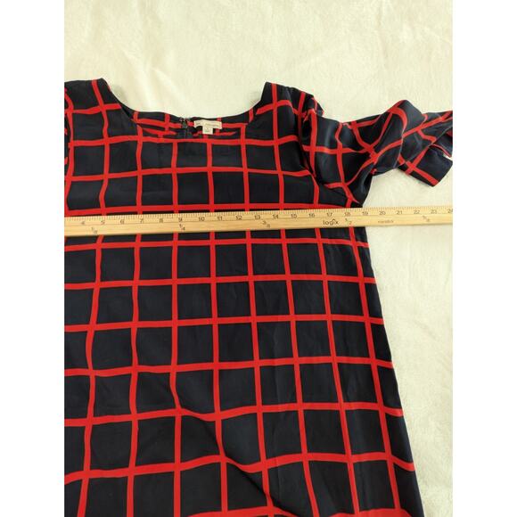 Gap Shift Dress‎ Womens Small Black Red Window Pain Grid Pattern 3/4 Sleeve Midi - Picture 3 of 11